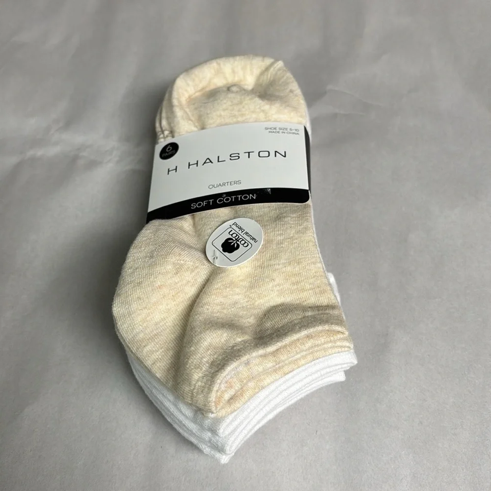 New H Halston Socks Women’s 6 Pair Tan & White Soft Quarters Casual Activewear - Picture 2 of 14